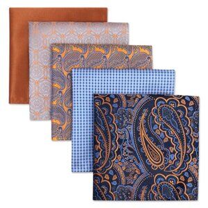 5 Pieces Assorted Mens Silk Pocket‎ Square Set Handkerchiefs